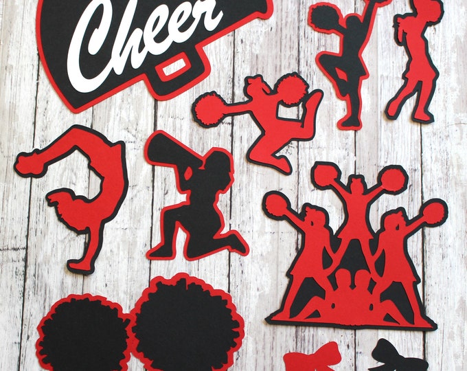 Pick Your Colors, Cheer Die Cut Set, Set of 11, Cheerleading Scrapbook, High School Diecuts, Custom Team Colors, Handmade Embellishment