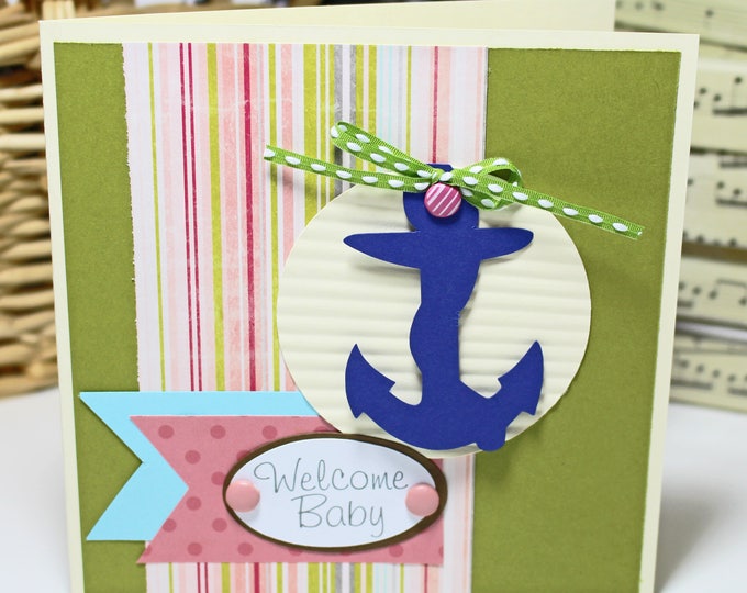 Baby Girl Anchor Card, Nautical Baby Girl Card, Nautical Baby Shower, Handmade Card, Newborn Girl, Baby Anchor, Baby Girl Shower, Baby Girl