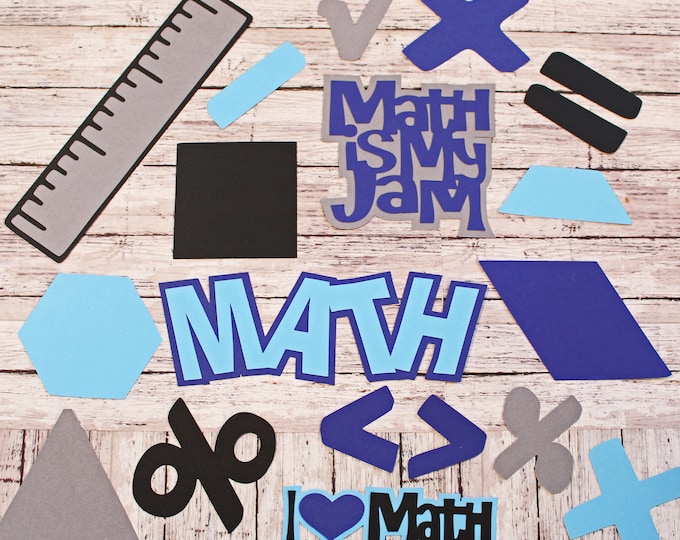 Custom Colors,  Set of 18, Math Die Cut Set, Math Class Scrapbook, Mathematics Embellishments, Grade Middle High School, I Love Math Diecuts