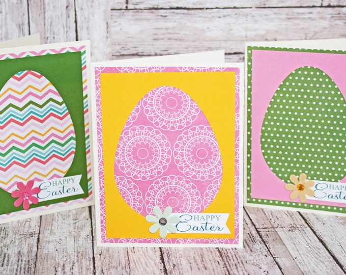 Easter Egg Card Set, Set of 3 Easter Cards, Handmade Easter Greeting Cards, Colorful Eggs, Spring Patterns, Happy Easter Greetings, All Ages