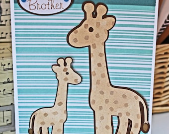 Big Brother Card, Sibling Card, Giraffe Card, Baby Shower Card, Handmade Card, New Sibling Card, New Brother Card, Giraffe Baby Card, Safari