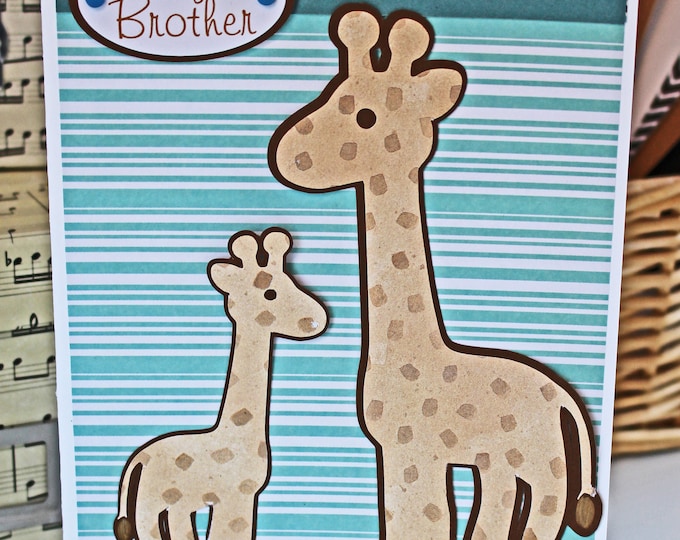 Big Brother Card, Sibling Card, Giraffe Card, Baby Shower Card, Handmade Card, New Sibling Card, New Brother Card, Giraffe Baby Card, Safari