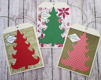 Set of 3, Large Christmas Tree Gift Tags, Christmas Tags, Gift Tags,  Holiday Tags, Handmade Tags, Large Gift Tag, Tree Gift Tags, Gift Wrap