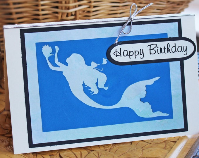 Custom Mermaid Card, Handmade Greeting, Nautical Birthday, Mother's Day, Thank You for Her, Card for Swimmer, Any Occasion, Beach Theme Gift