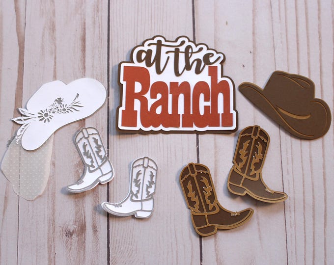 Custom Colors, Wedding Diecuts, At the Ranch, Cowboy Hat, Cowboy Boots, Layered Paper Cutouts, Ranch Cowboy Wedding, Scrapbook Embellishment