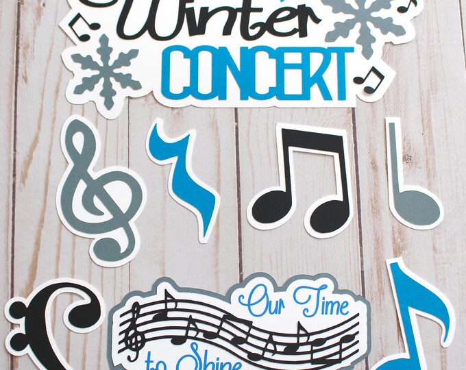 Winter Concert Die Cuts, Music Recital, Set of 8, Scrapbooking Diecuts, Orchestra and Band, Holiday Concert, Layered Paper Embellishments