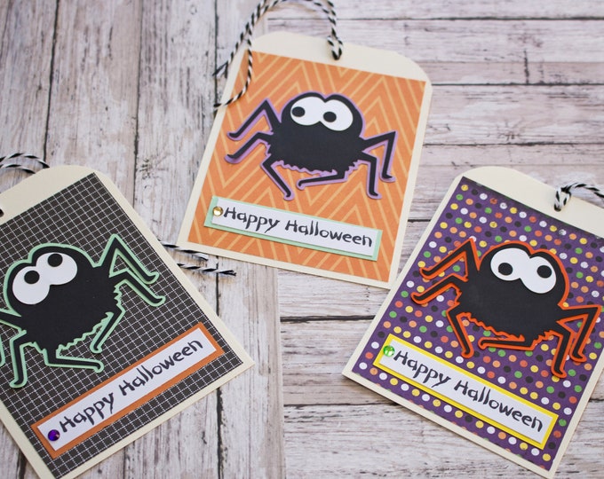 Halloween Spider Tags, Large Tag Set, Set of 3 Hang Tags, Party Decor, Treat Bag, Name Tag, Handmade Gift Tag, Cute Spider Party Favor Tag