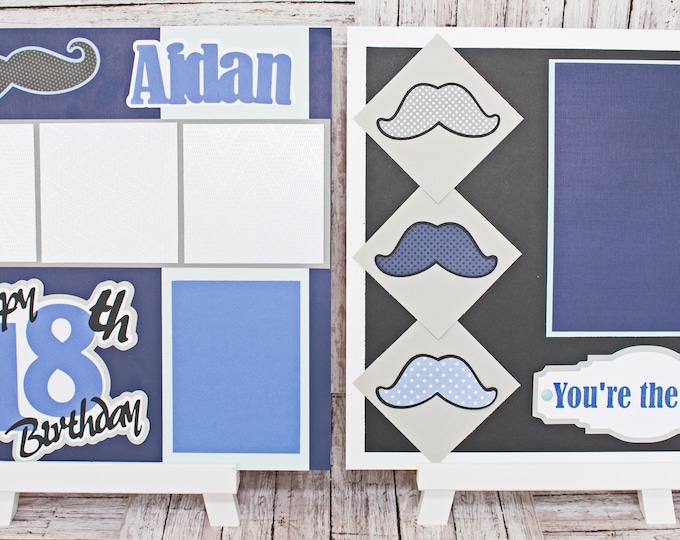 Any Birthday Year, Father's Day, Any Color, Handmade Scrapbook Page Set, You're the Man, Custom Mustache, Premade Kit, Personlized Name, Men