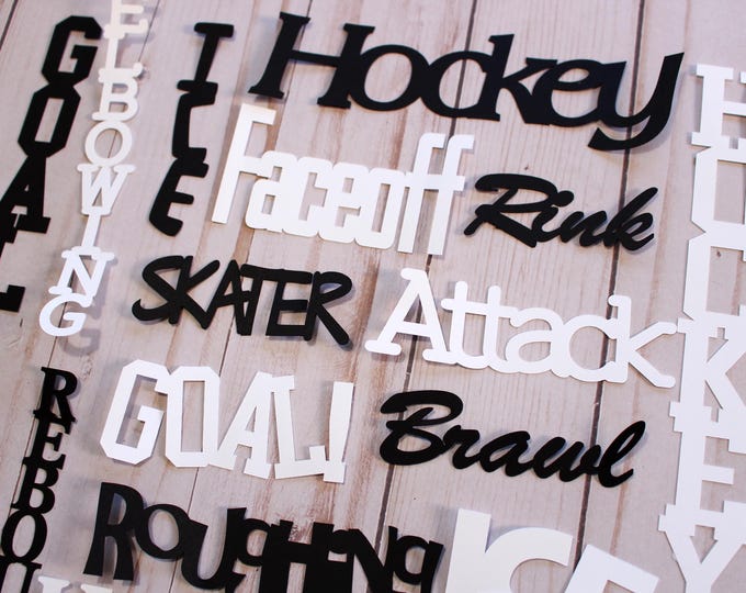 Custom Colors, Ice Hockey Terms Sayings, Set of 19, Single Layer Diecuts, Scrapbook Embellishments, High School College, Ice Hockey Die Cuts