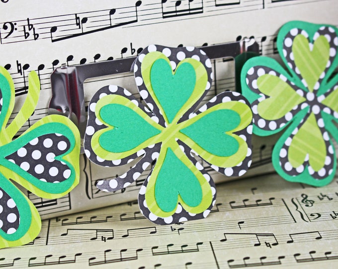 Set of 3, 4 Leaf Clover Die Cuts, St Patricks Day, Scrapbook Die Cuts, St Paddy's, Irish Scrapbook, Irish Die Cuts, St Paddy's Die Cuts