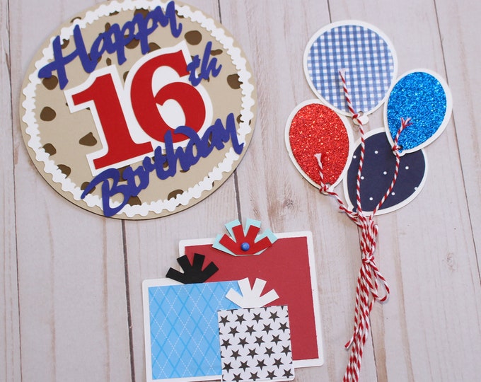 Custom Birthday Sets, Any Birthday Number, Choose Colors Patterns, Cookie Cake Diecut, Birthday Gift Die Cut, Balloon Bouquet Embellishment