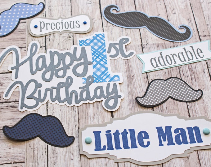 Any Colors, Any Birthday Year, Set of 8, Layered Die Cuts, Scrapbook Embellishment, Little Man, Baby Book, Handmade, Baby Stache, Mustache