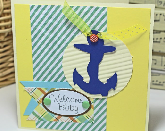 Nautical Baby Card, Handmade Card, Baby Shower Card, Anchor Card, Newborn Baby Congrats, Baby Congratulations, Expecting Parent, Sailor Baby