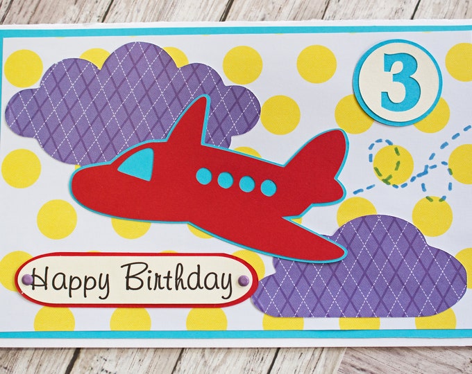 Any Birthday Number, Airplane Birthday Card, Custom Card, Little Boy, Toddler Kid Birthday, Handmade Greeting, Child Aviation Theme Party