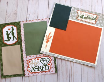 Your Own Colors, Engagement Scrapbook Page Set, Custom Wedding Colors, He Asked She Said Yes, Engaged Premade Pages, 12x12 3-Page Layout