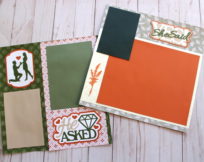 Your Own Colors, Engagement Scrapbook Page Set, Custom Wedding Colors, He Asked She Said Yes, Engaged Premade Pages, 12x12 3-Page Layout