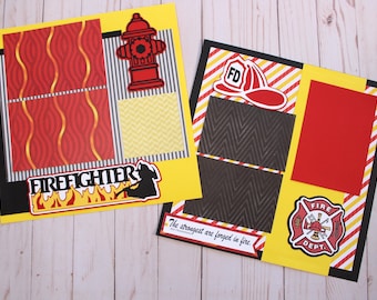 Firefighter Scrapbook Page, Fire Department Pages, Premade 12x12 Layout, Fireman Page Set, Firewoman Scrapbook Pages, Fire Hat Hydrant Hero