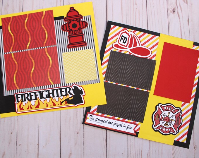 Firefighter Scrapbook Page, Fire Department Pages, Premade 12x12 Layout, Fireman Page Set, Firewoman Scrapbook Pages, Fire Hat Hydrant Hero