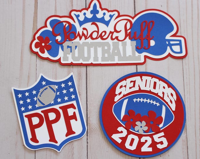 Any Colors, Powder Puff Die Cut Set, Football Diecuts, Set of 3, High School, Senior Year, Scrapbooking, Memory Book, Custom Embellishment