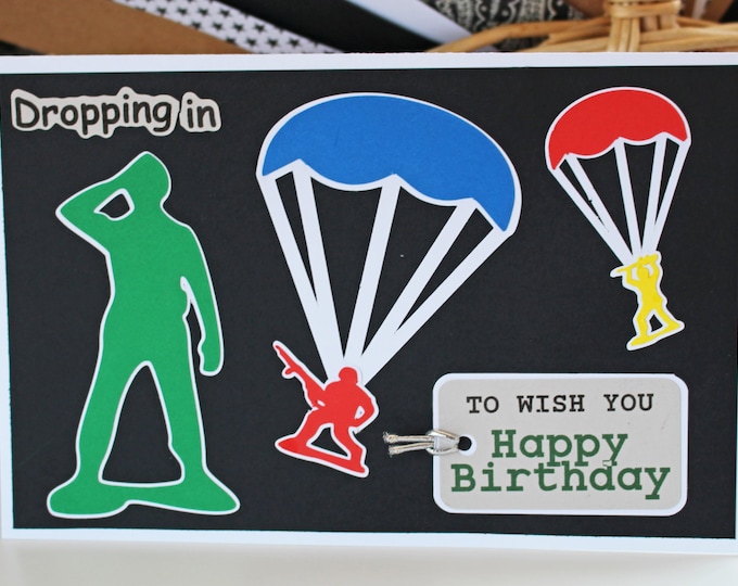 Boys Army Birthday Card, Little Green Army Men, Personalized Birthday Card, Parachute, Military, Colorful, Birthday Card for Boys, Military