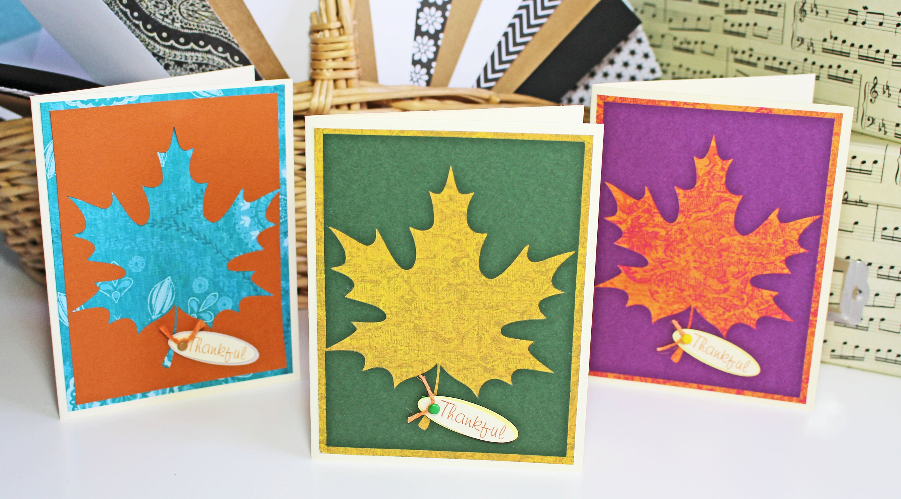 Set of 3, Fall Leaf Card Set, Thanksgiving Leaf Card Set, Thankful Card ...