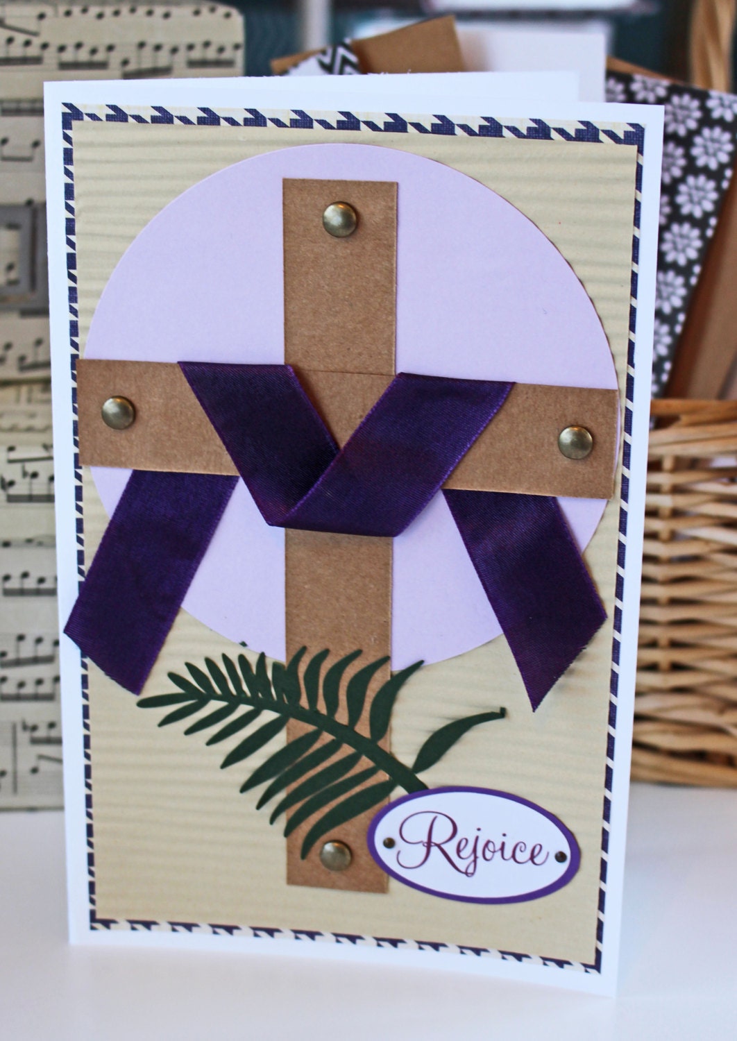Rejoice Easter Cross Card, Handmade Easter Card, He is Risen, Wooden