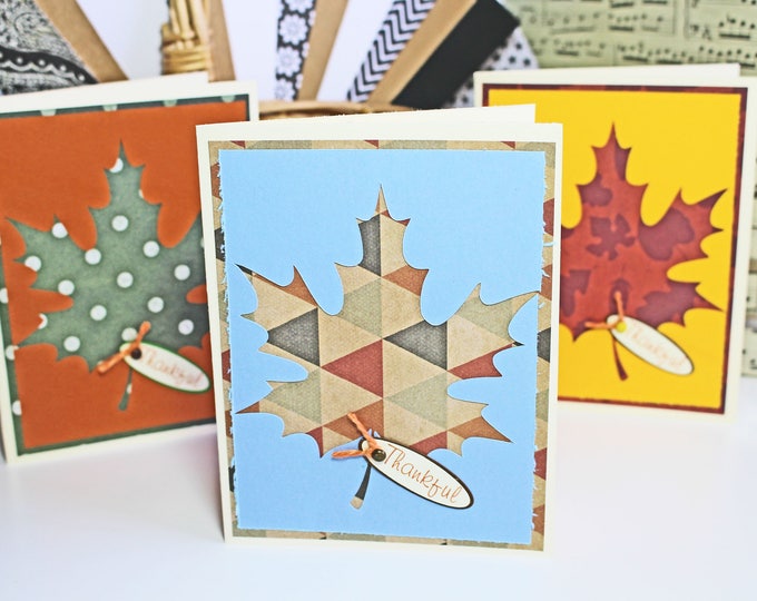 Fall Leaf Card Set, Thanksgiving Cards Set, Fall Harvest Card Set, Maple Leaf Cards, Thanksgiving Cards, Thankful Cards, Handmade, Birthday