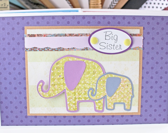 Custom, Big Brother Card, Big Sister Card, New Sibling Card, Baby Elephant, Handmade Card, Baby Shower, New Baby Sister, New Baby Brother