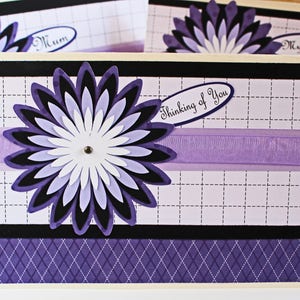 Custom Message, Chrysanthemum Card, Birthday Greeting, Mother's Day, Flower Mum Layers, Handmade Card, Floral Card for Her, Purple and Black image 1