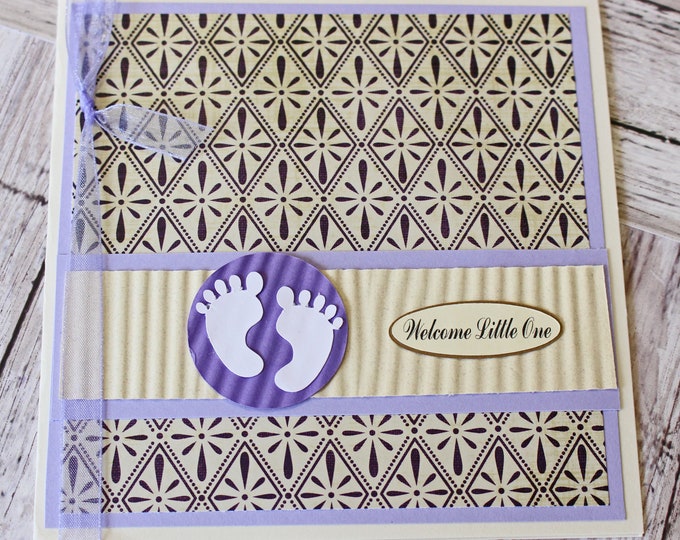 Purple Baby Feet Card, Gender Neutral Unknown, Baby Shower, Lavender Nursery Theme, Boy or Girl Shower, Handmade Greeting, Ten Tiny Toes