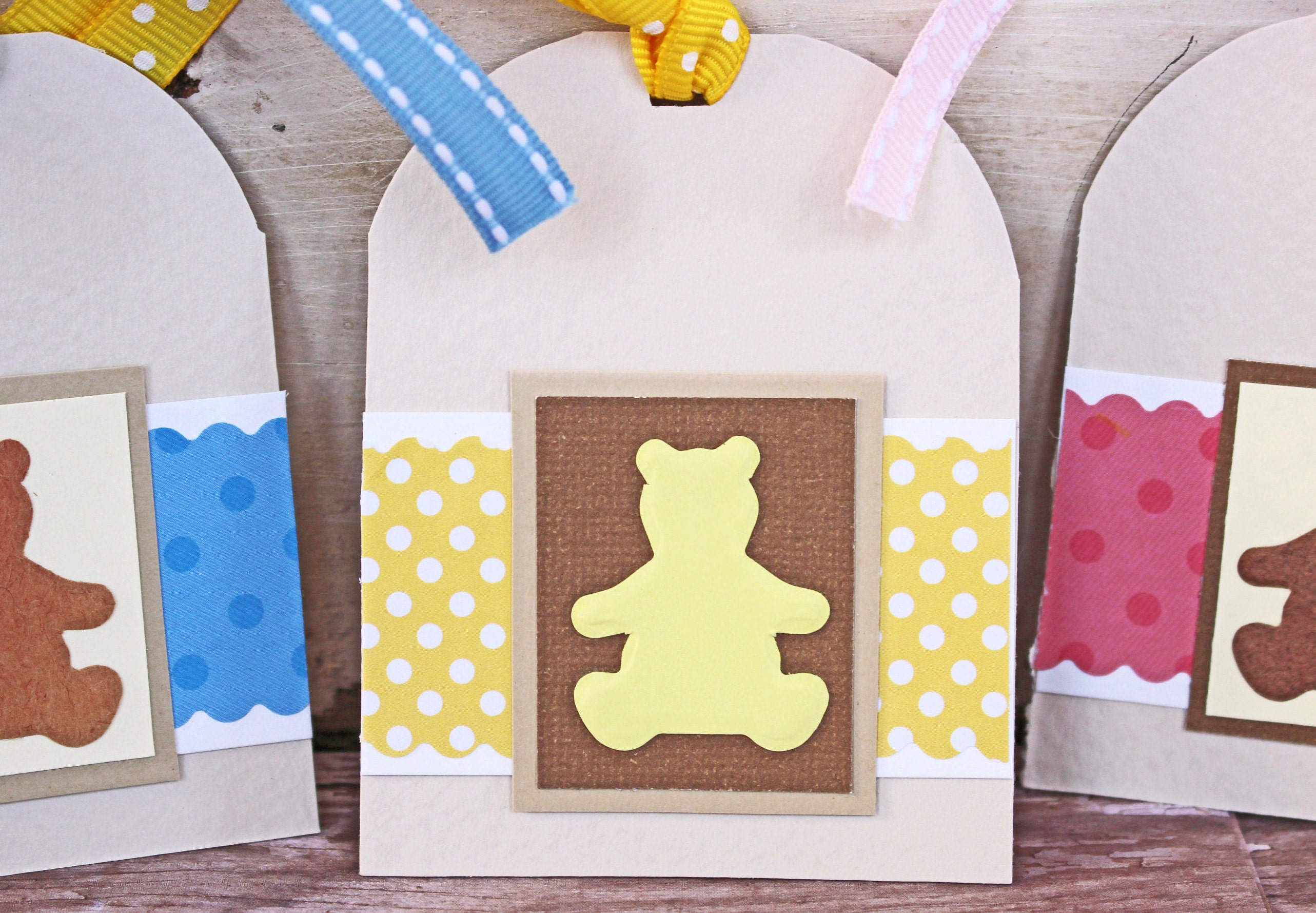 Set of 3, Teddy Bear Tags, Handmade Tags, Baby Gift Tags, Gift