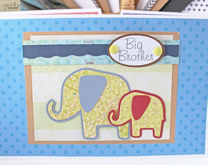 Custom, Big Brother Card, New Sibling Card, Baby Elephant, Handmade, Baby Shower, Newborn Congrat, Safari Animal, Noah's Ark, Baby Animal