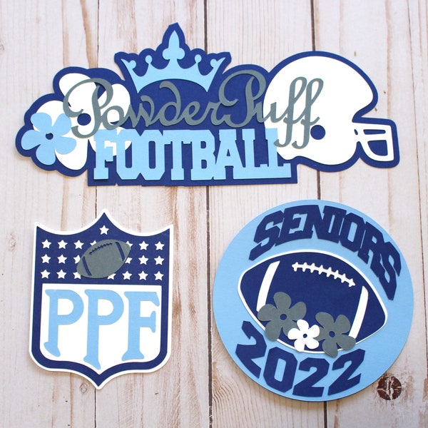 Any Colors, Powder Puff Die Cut Set, Football Diecuts, Set of 3, High School, Senior Year, Scrapbooking, Memory Book, Custom Embellishment