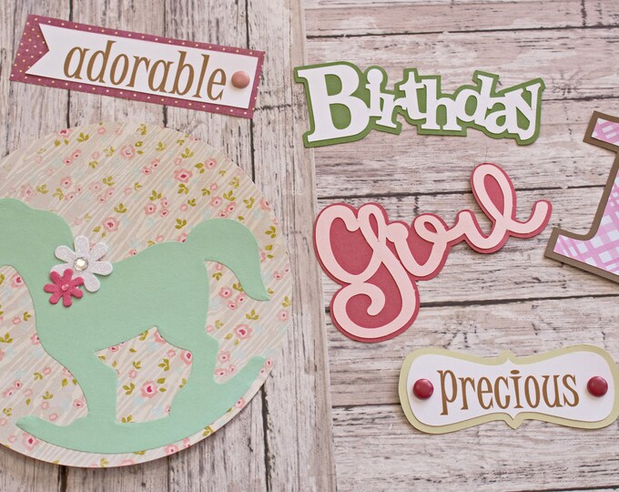 Birthday Girl, Any Age, Set of 6 Layered Die Cuts, Scrapbook Embellishment, Rocking Horse, Baby Book, Handmade, Little Girl, Antique Theme