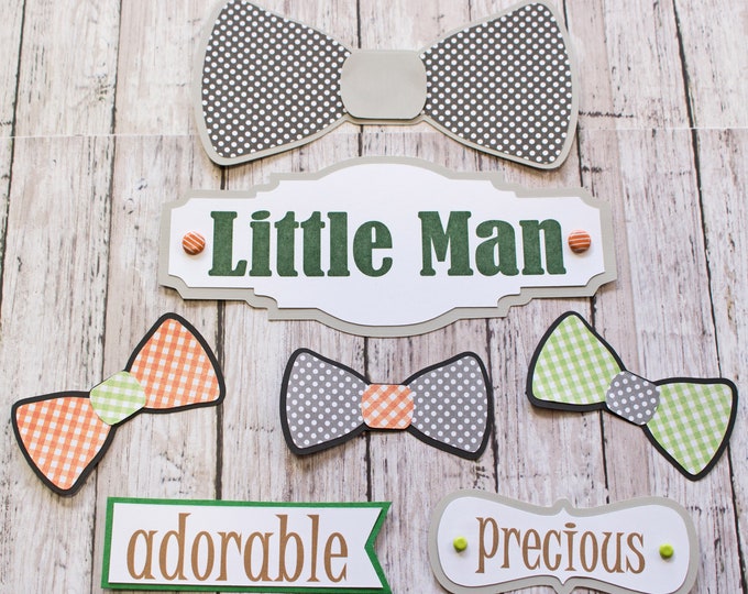 Any Colors, Set of 7, Layered Die Cuts, Scrapbook Embellishment, Little Man, Baby Boy Book, Handmade, Little Boy, Bow Tie, Baby Shower Theme