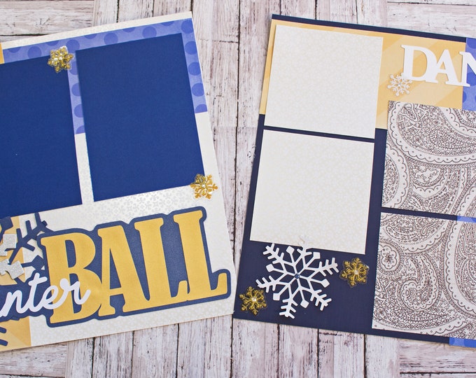 Any Color, Custom Winter Ball, Scrapbook Pages, Memory Scrap Book, High School Memories, Elegant Snow Design,  Premade Winterball Page Set