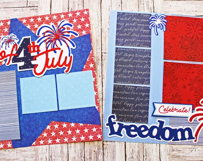 Celebrate Freedom, 4th of July, Scrapbook Pages, Premade Scrap Book Kit, Fireworks, Red White and Blue, Independence Day, American Holidays