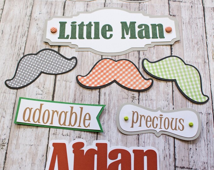 Any Colors, Set of 7, Layered Die Cuts, Scrapbook Embellishment, Little Man, Memory Book, Handmade, Mustache Shower Theme, Baby Boy Stache