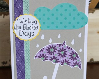 Wishing You Brighter Days Card, Umbrell Card, Thinking of You Card, Handmade, Greeting Card, Get Well Card, Under Weather, Card, Cheer Up