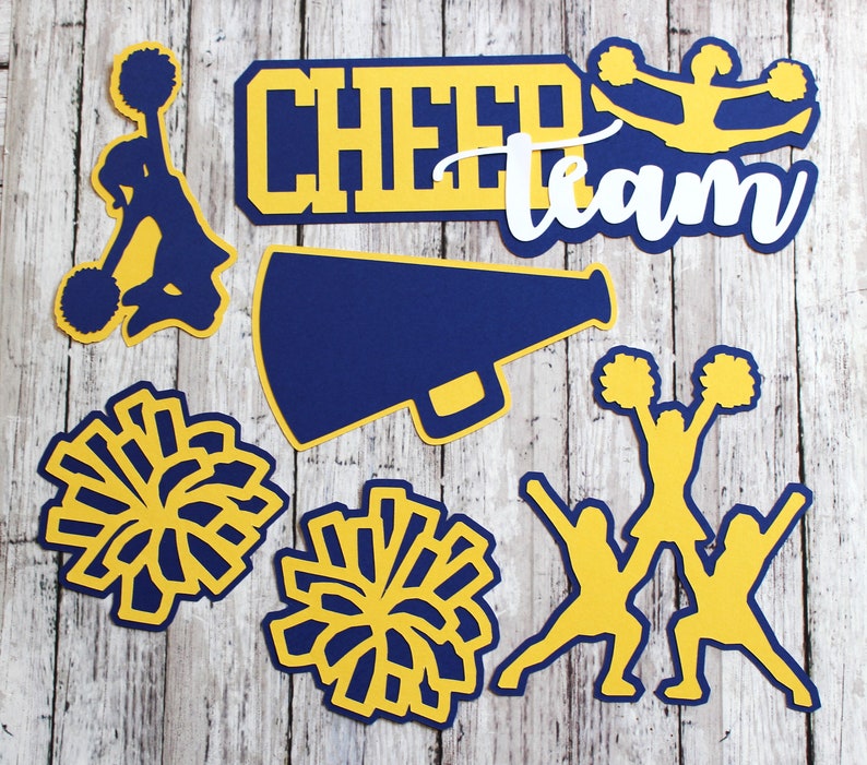 Custom Colors, Cheer Team Diecut Set, 6 Pieces, High School Scrapbook, Cheerleading Diecuts, Handmade Layered Embellishment, Cheerleader Basic Set