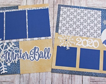 Any Color, Custom Scrapbook Pages, Winter Ball Page Kit, Memory Scrap Book, High School Memories, Elegant Snowflakes, Premade Winterball Set