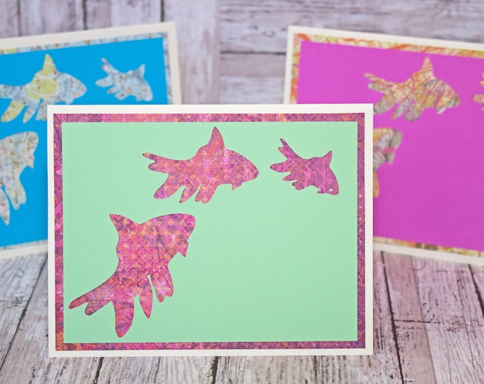 Set of 3, Fancy Goldfish Note Cards, Handmade Cards, Handmade Goldfish Card, Goldfish Card, Fancy Goldfish Card, Goldfish Card Set, Goldfish