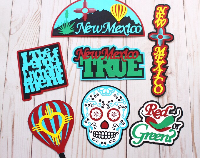 New Mexico Travel, Layered Diecuts, Land of Enchantment, New Mexico Die Cut Set, Red or Green Chile, Hot Air Balloon Fiesta, Sugar Skull