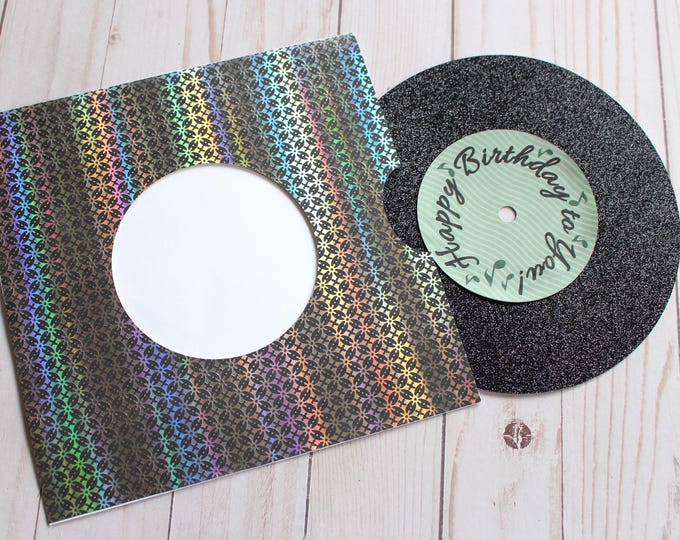Custom Made Vinyl Record Card with Sleeve, Pick Colors and Patterns, Funky Retro Card, Valentine's Day Card, Music Record, Disco Birthday