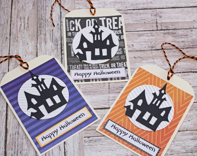 Haunted House Treat Tags, Large Tag Set, Set of 3 Hang Tags, Party Decor, Treat Bag, Name Tag, Halloween Tag, Haunted Mansion Party Favor