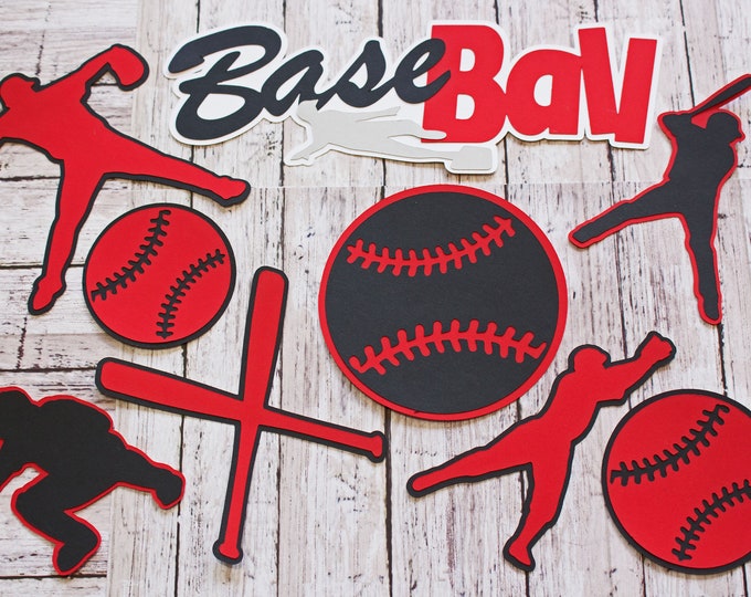 Any Colors, Baseball Die Cut Set, Scrapbook Embellishment, High School Baseball, Pro Ball Team, Little League, Custom Color, Handmade Diecut