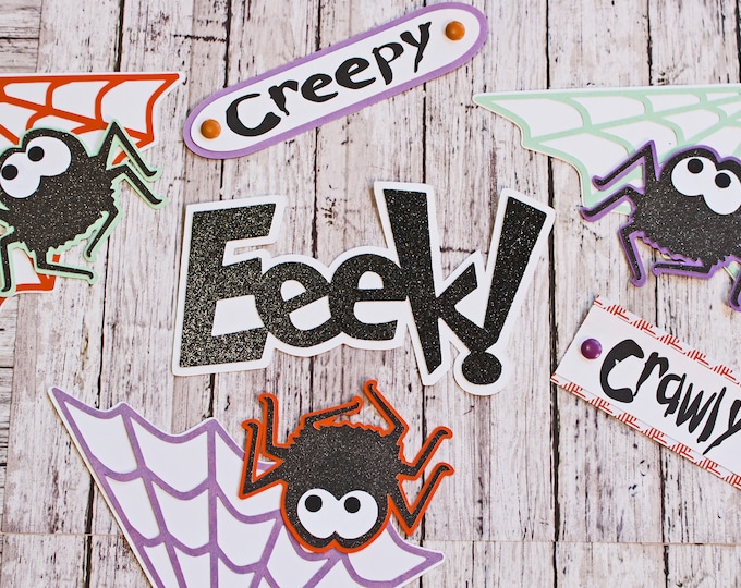 Halloween Die Cut Set, Set of 9, Spider Web, Scrapbook Embellishment, Handmade Paper, Layered Die Cuts, Cute Spider Theme, Creepy Crawly Web