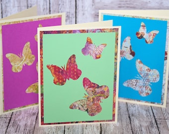 Set of 3, Butterfly Note Cards, Handmade Card, Handmade Butterfly Card, Butterfly Birthday, Butterfly Thank You, Butterfly Card Set, Cards