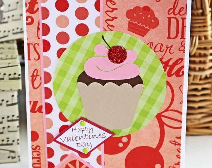 Cupcake Sweet Treats Valentine Card - Cupcake, Red, Sweets, Sweetie, Valentine, Glitter, Cherry, Cupcake Card, Sweets Card, Sweet Valentine
