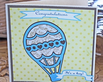It's a Boy!, Hot Air Balloon Baby Card, Vintage Balloon Card, Hot Air Balloon, Handmade Card, Baby Boy Card, Baby Shower, Baby Boy Shower